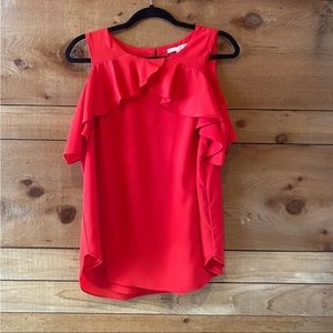 Gibson Latimer Red Ruffle Neckline Top